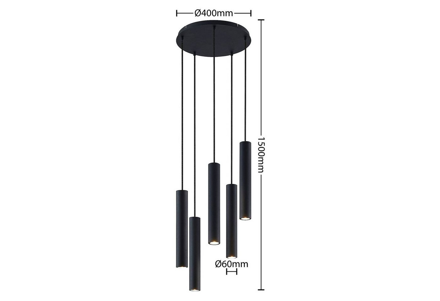 Lindby Hängeleuchte Sanad, Metall, Schwarz IP20, 5 x 10 W LED – Bild 4 von 5