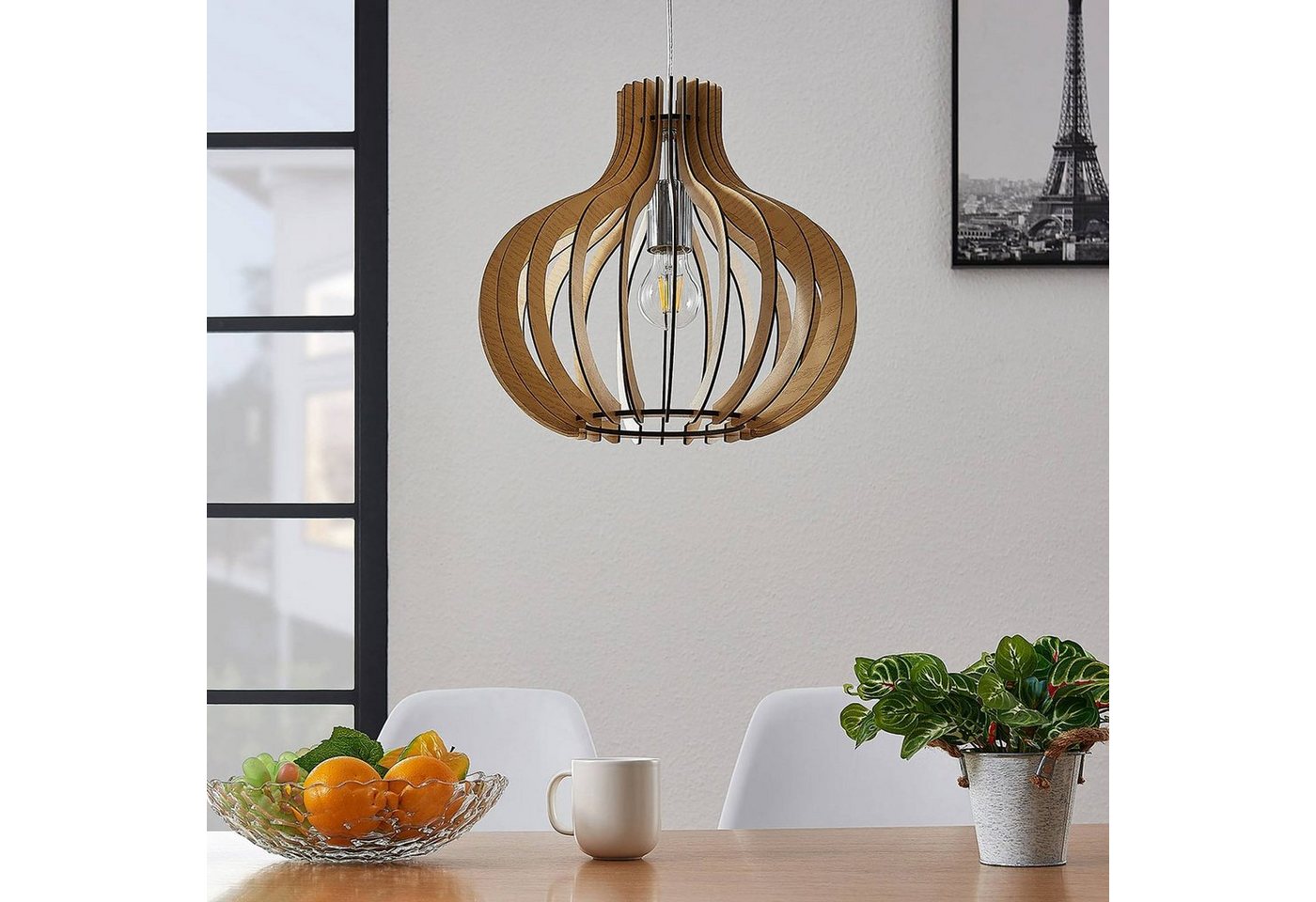 Lindby Hängeleuchte Sina, Holz IP20, 1 x 60 W – Bild 3 von 5