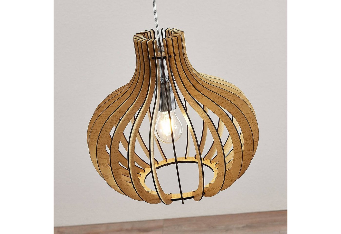 Lindby Hängeleuchte Sina, Holz IP20, 1 x 60 W – Bild 4 von 5