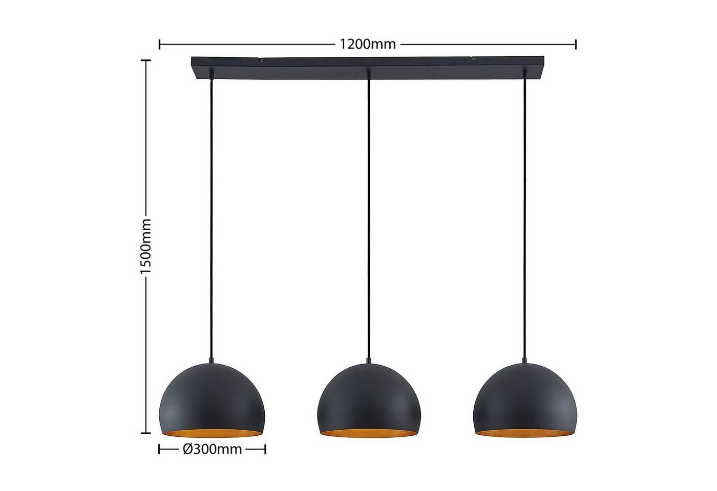 Lindby Hängeleuchte Tarjei, Metall, Schwarz IP20, 3 x 60 W – Bild 5 von 5