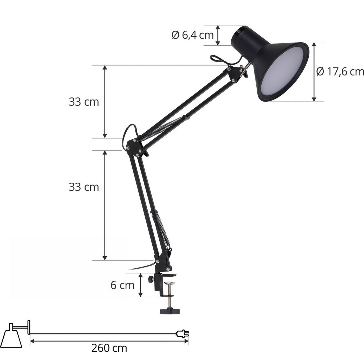 Lindby Klemmleuchte Undra, LED, Metall, Schwarz warmweiß IP20, 1 x 9 W LED, warmweiß – Bild 5 von 5