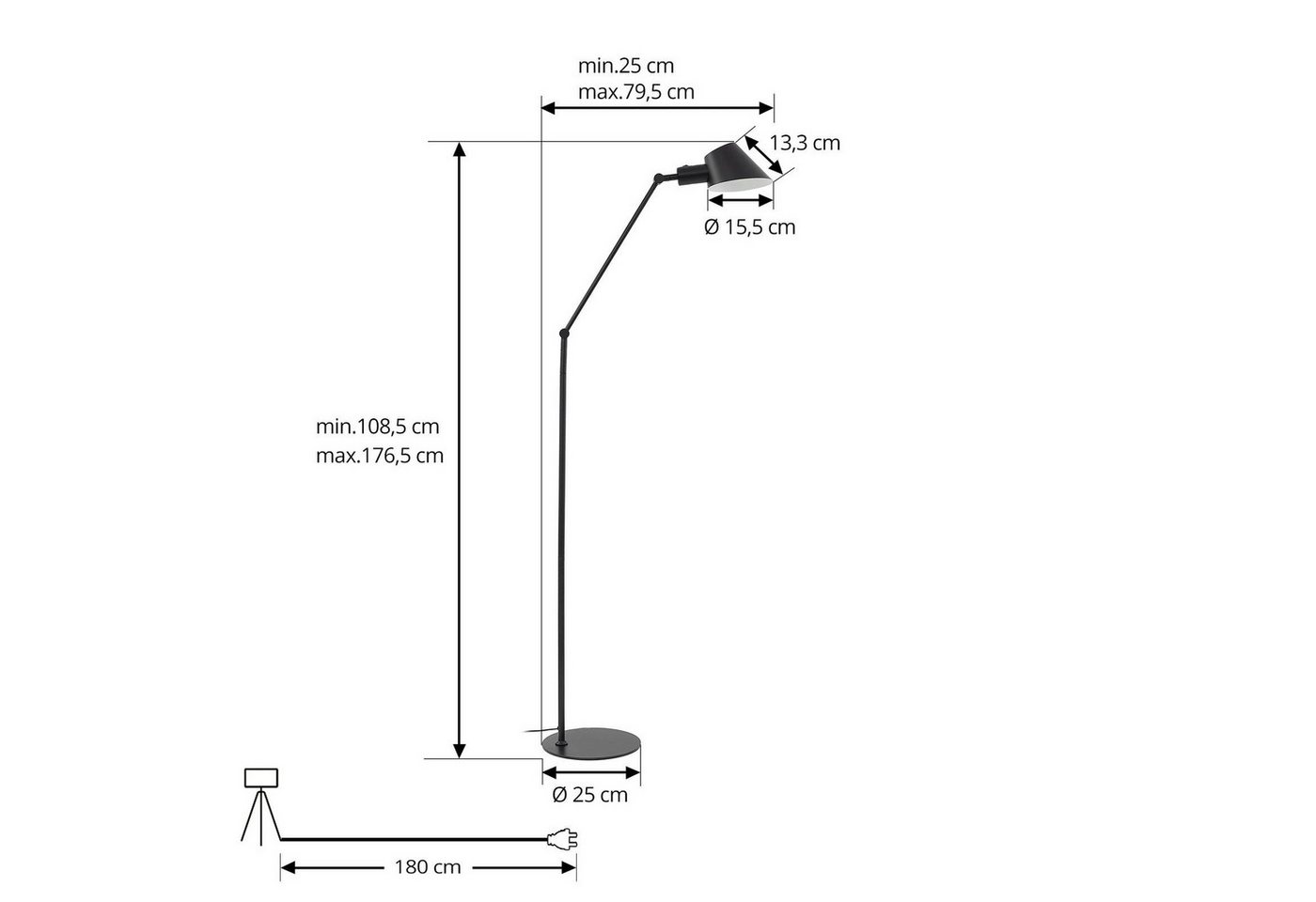 Lindby Stehlampe Corali, Metall, Schwarz IP20, 1 x 15 W LED – Bild 5 von 5