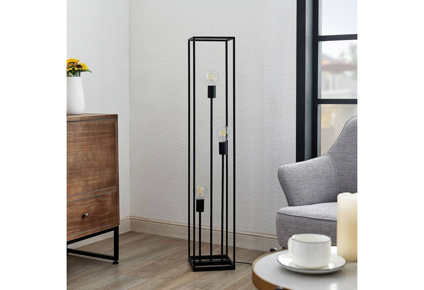 Lindby Stehlampe Krisha, Metall, Schwarz IP20, 3 x 60 W – Bild 3 von 5