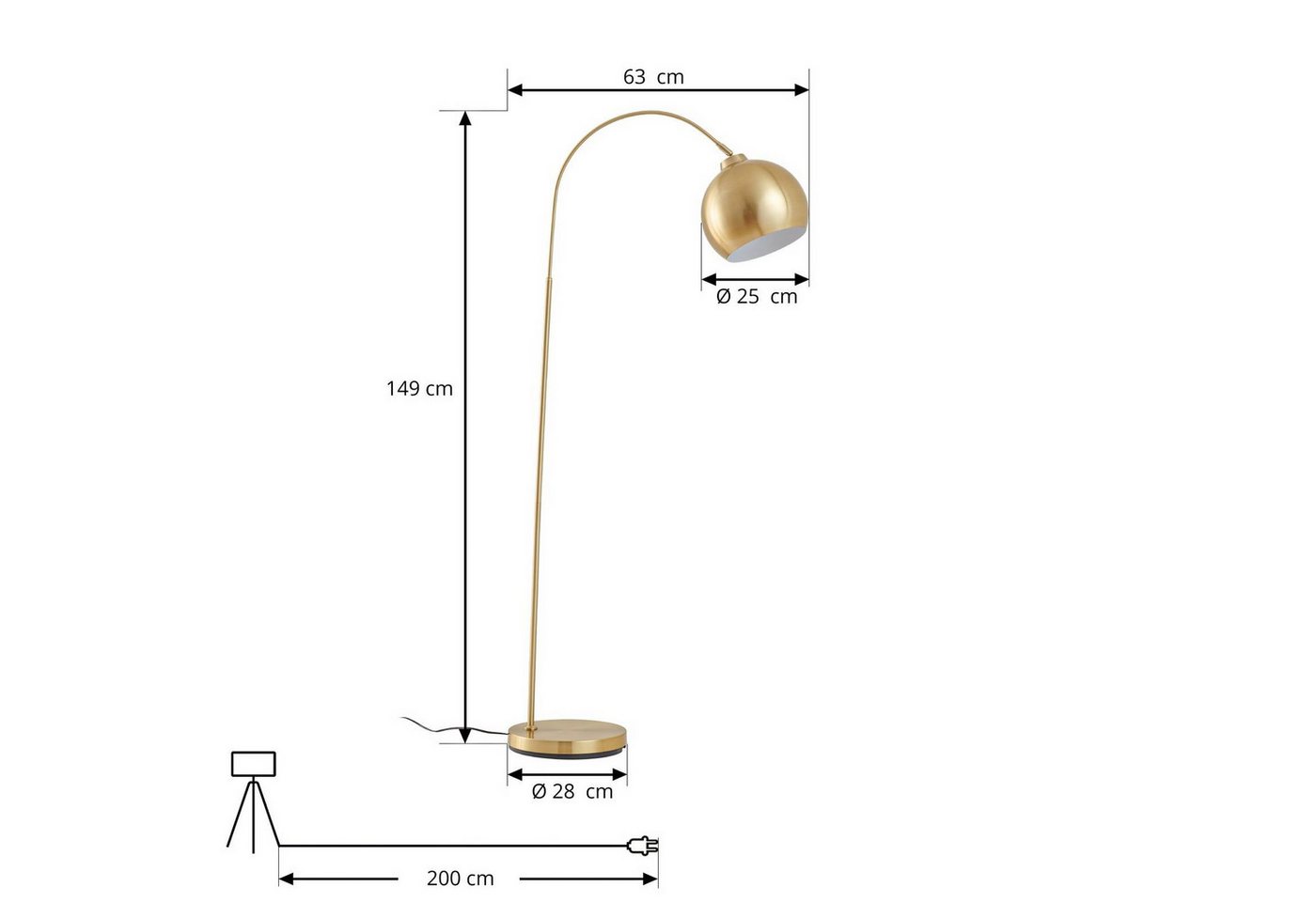 Lindby Stehlampe Moisia, Metall, Gold / Messing IP20, 1 x 15 W LED – Bild 5 von 5