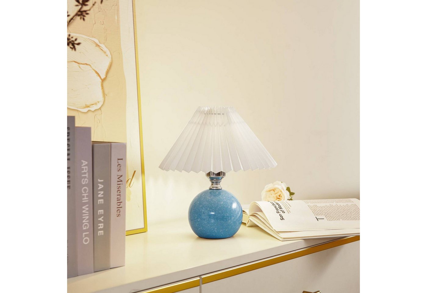 Lindby Tischleuchte Kerimi, Keramik Blau IP20, 1 x 15 W LED – Bild 2 von 5