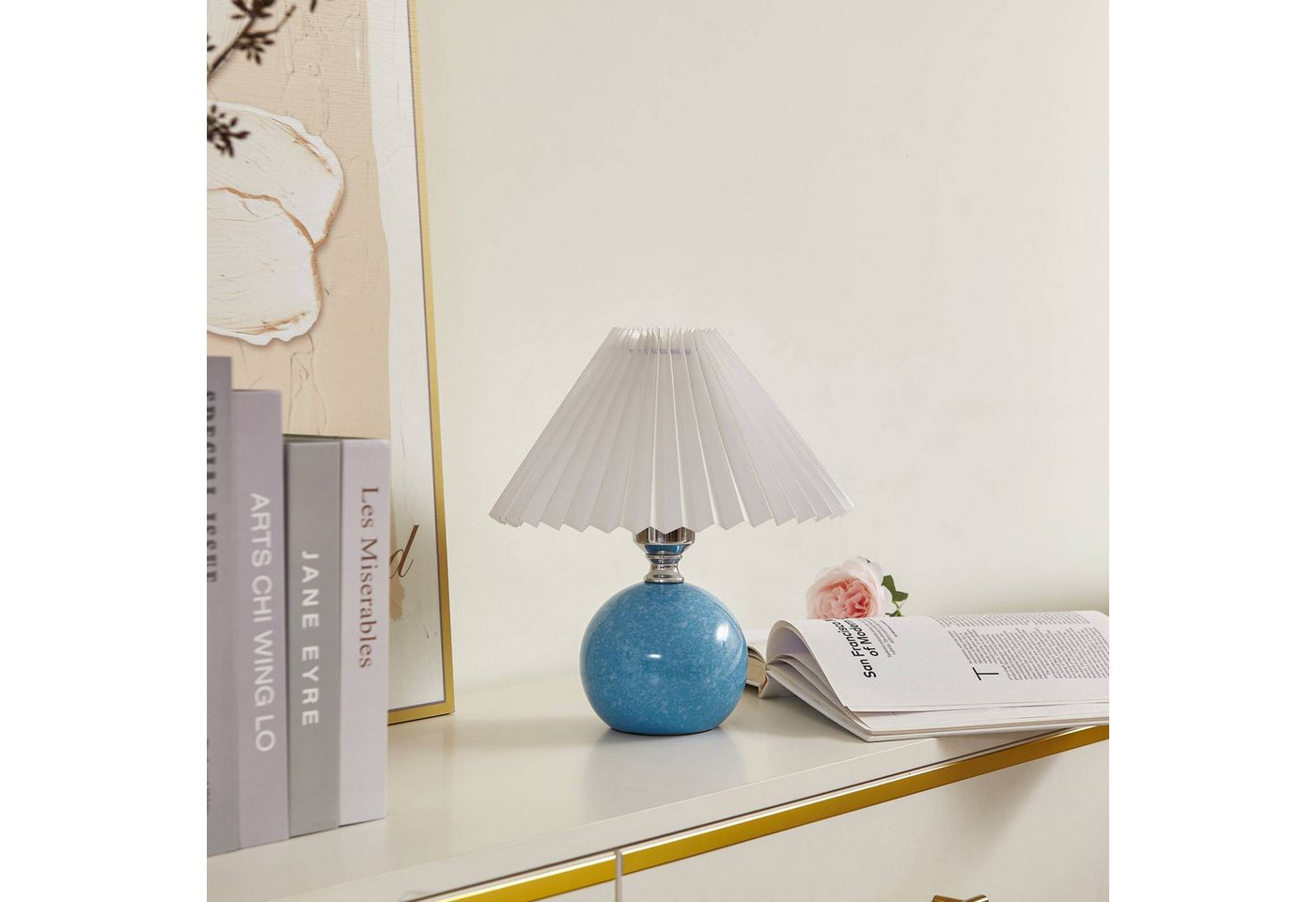 Lindby Tischleuchte Kerimi, Keramik Blau IP20, 1 x 15 W LED – Bild 3 von 5