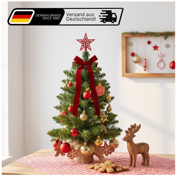 Lindenstein Echter Weihnachtsbaum Künstlicher Mini-Weihnachtsbaum aus PVC mit Holzständer, 60 cm, Nordmanntanne, Wiederverwendbar, vielseitig, pflegeleicht, umw