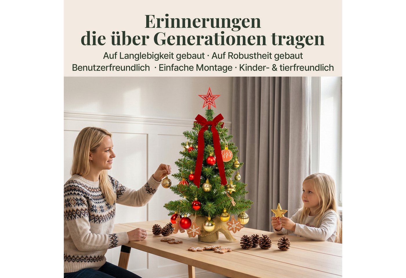 Lindenstein Echter Weihnachtsbaum Künstlicher Mini-Weihnachtsbaum aus PVC mit Holzständer, 60 cm, Nordmanntanne, Wiederverwendbar, vielseitig, pflegeleicht, umw – Bild 5 von 5
