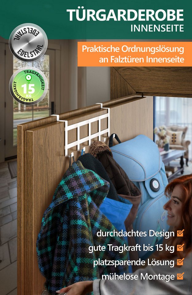 Lindenstein Türhaken Türhaken Innenseite Premium, Türen, (Packung, 1-St., 1), ohne Bohren,Stabil,langlebig,rostbeständig,verformungsresistent – Bild 2 von 5
