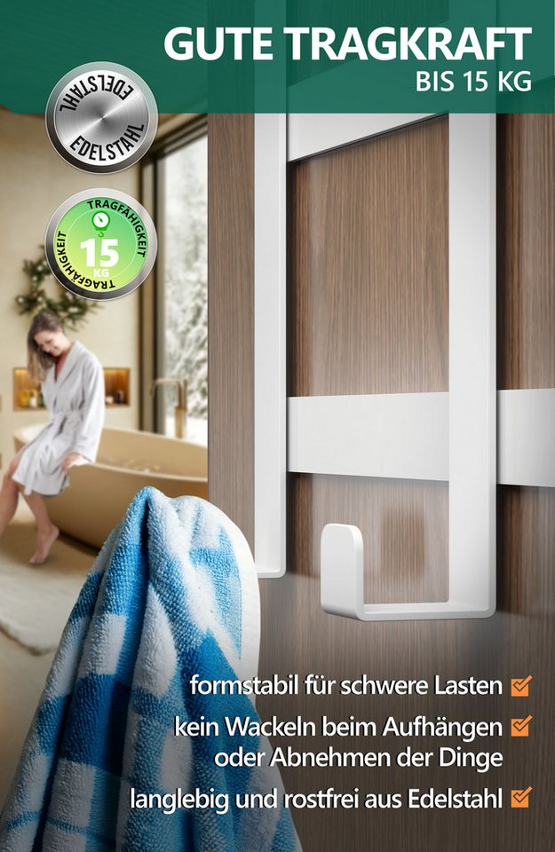 Lindenstein Türhaken Türhaken Innenseite Premium, Türen, (Packung, 1-St., 1), ohne Bohren,Stabil,langlebig,rostbeständig,verformungsresistent – Bild 4 von 5