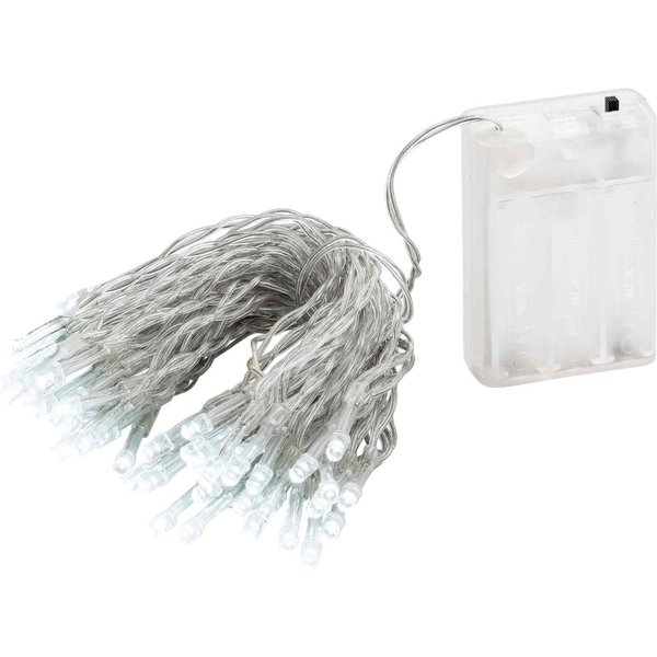 Linder Exclusiv GmbH LED-Lichterkette, Batterie 7,35m 50 LEDs kaltweiß 6/18hTimer Innen transparentes Kabel