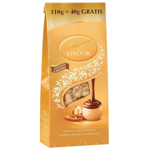 LINDT Schokolade, Lindt Lindor Golden Caramel Kugeln Promotion Weiße Schokolade 150g