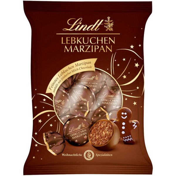 LINDT Schokolade, Lindt Lebkuchen Marzipan Kugeln Milch-Schokolade Packung 100g