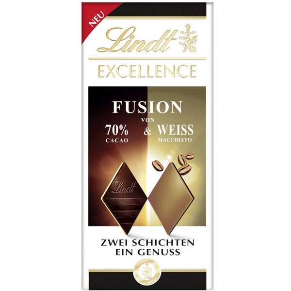 LINDT Schokolade, Lindt Excellence Fusion Tafel 70 Prozent Edelbitter und Macchiato 100g