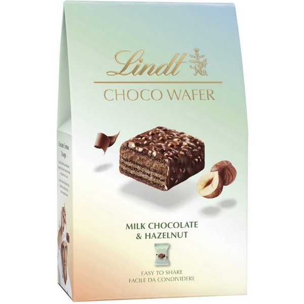 LINDT Schokolade, Lindt Choco Wafer Milch und Haselnüsse Waffel mit Milchschokolade 135g