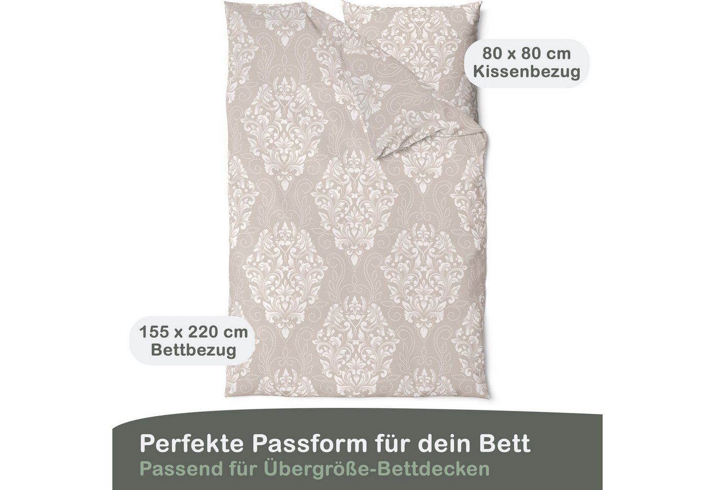 LINKHOFF Bettwäsche Biber Bettwäsche 135x200 oder 155x220 + 80x80 cm 2tlg. – Beige Weiß, Paisley Ornamente – 100% Baumwolle warme Feinbiber Winterbettwäsche – Bild 2 von 5