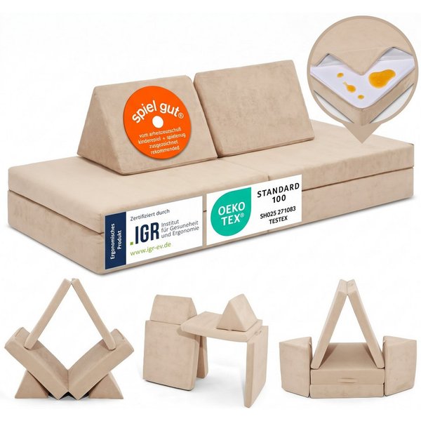 Linodino Kindersofa Spielsofa I aus Schaumstoff Bausteine I Spielcouch für Kinder, Wasserfeste Unterbezüge, Waschbare Chenille Bezüge 30°