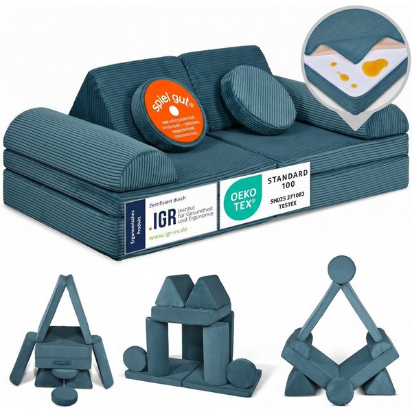 Linodino Kindersofa Spielsofa I Schaumstoff Stapelsteine für Kinder I Kindercouch, 3 Jahre Garantie