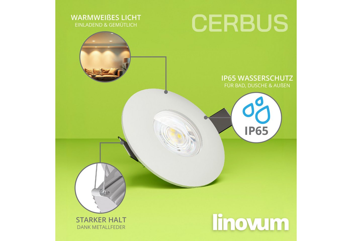 linovum LED Außen-Deckenleuchte CERBUS Einbauleuchte LED Bad IP65 230V 4W warmweiß extra flacher Spot, Warmweiß – Bild 2 von 5