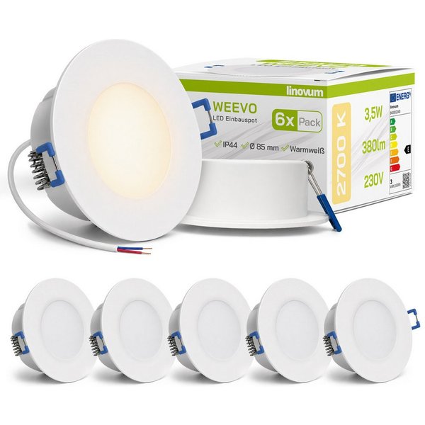 linovum LED Einbaustrahler 6x WEEVO LED Einbauleuchten Downlights warmweiß 3,5W Deckenlampe Spot, Warmweiß