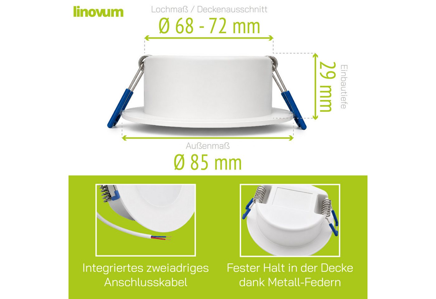linovum LED Einbaustrahler 6x WEEVO LED Einbauleuchten Downlights warmweiß 3,5W Deckenlampe Spot, Warmweiß – Bild 2 von 5