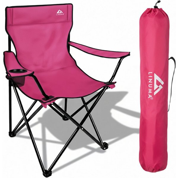 LINUMA Campingstuhl faltbar mit extra großem Getränkehalter, stabiler Klappstuhl schwarz (1 St), Faltbarer Campingstuhl mit XL-Getränkehalter für Festival & Out