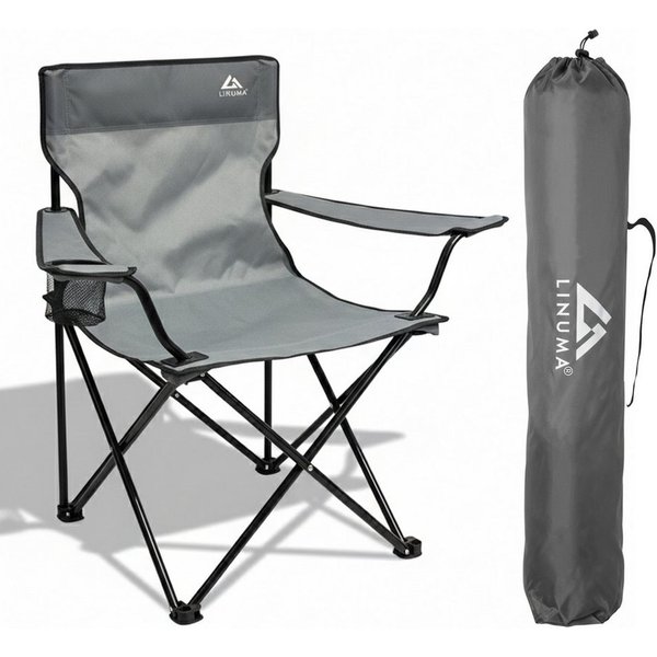LINUMA Campingstuhl faltbar mit extra großem Getränkehalter, stabiler Klappstuhl schwarz (1 St), Faltbarer Campingstuhl mit XL-Getränkehalter für Festival & Out