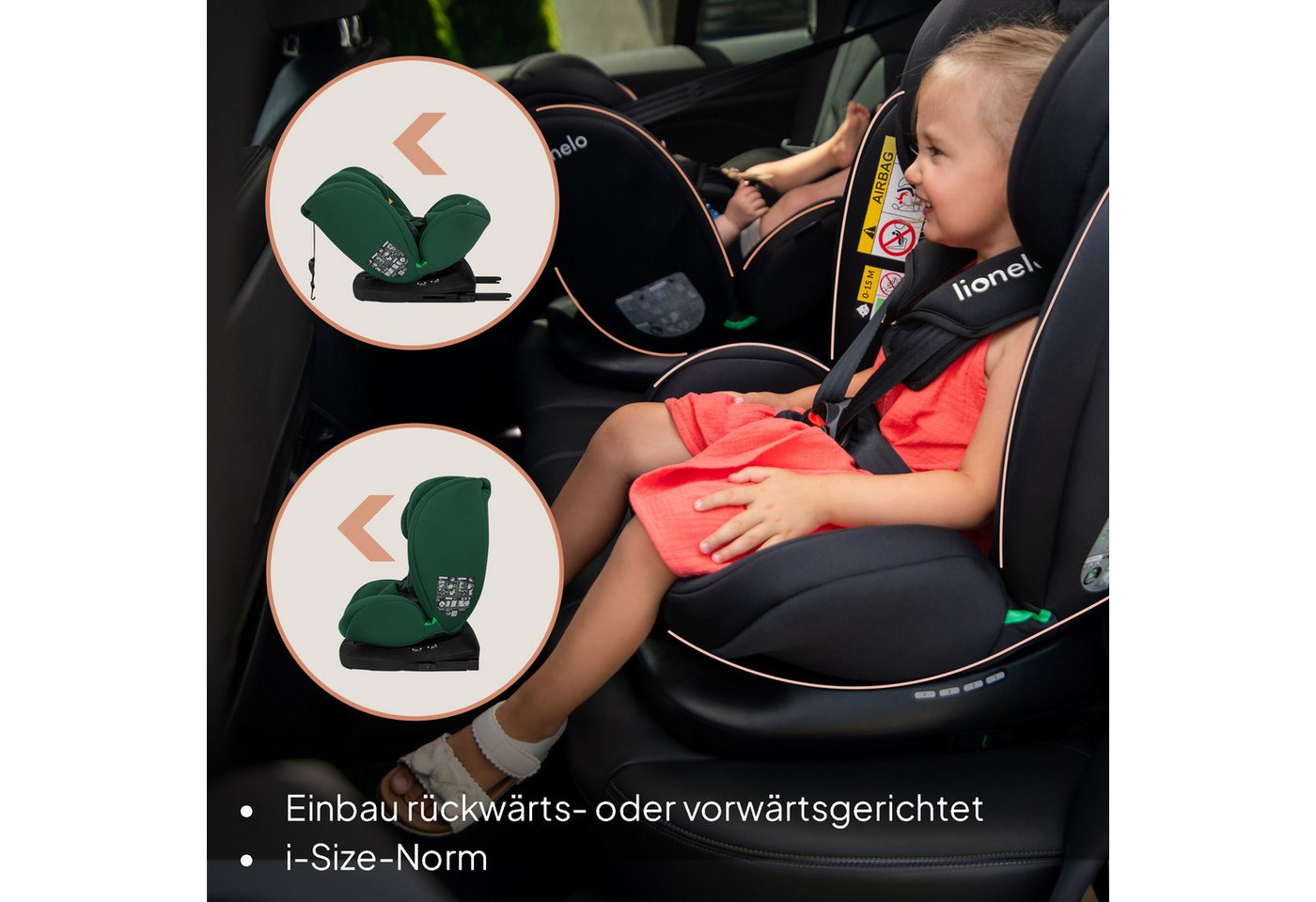 lionelo Autokindersitz BASTIAAN I-SIZE, ab: ab Geburt, bis: bis 12 Jahre, ab: 40,00 cm, bis: 150,00 cm, (Set), i-Size / 0-36 kg / Isofix + Top Tether – Bild 4 von 5