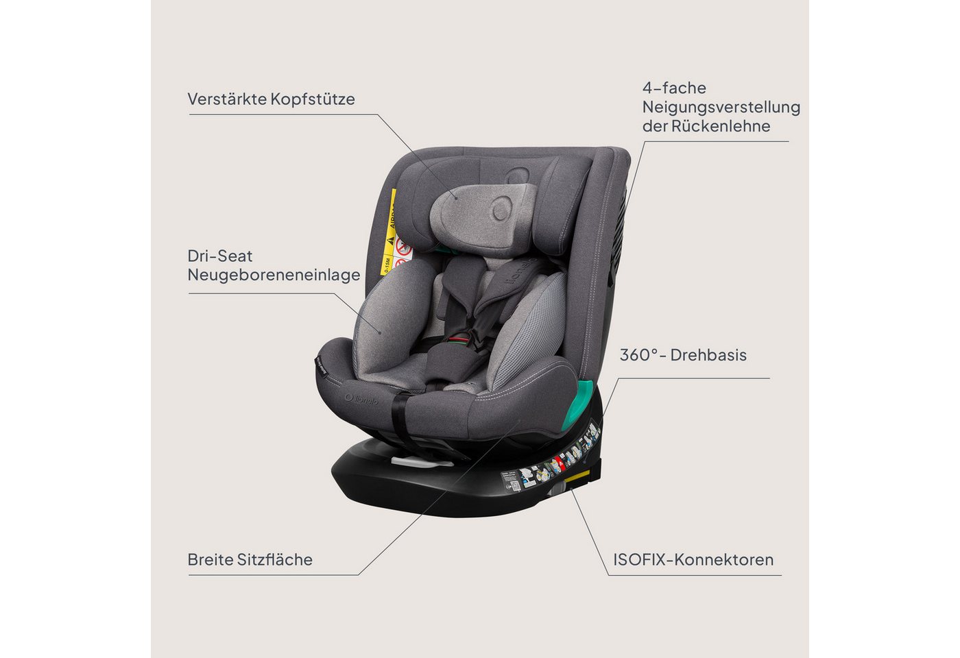 lionelo Autokindersitz BASTIAAN ONE i-SIZE, ab: ab Geburt, bis: 12 Jahren, ab: 40,00 cm, bis: 150,00 cm, (Set), 4 in 1/i-Size/Dri-Seat/360 Grad/0-36kg – Bild 2 von 5