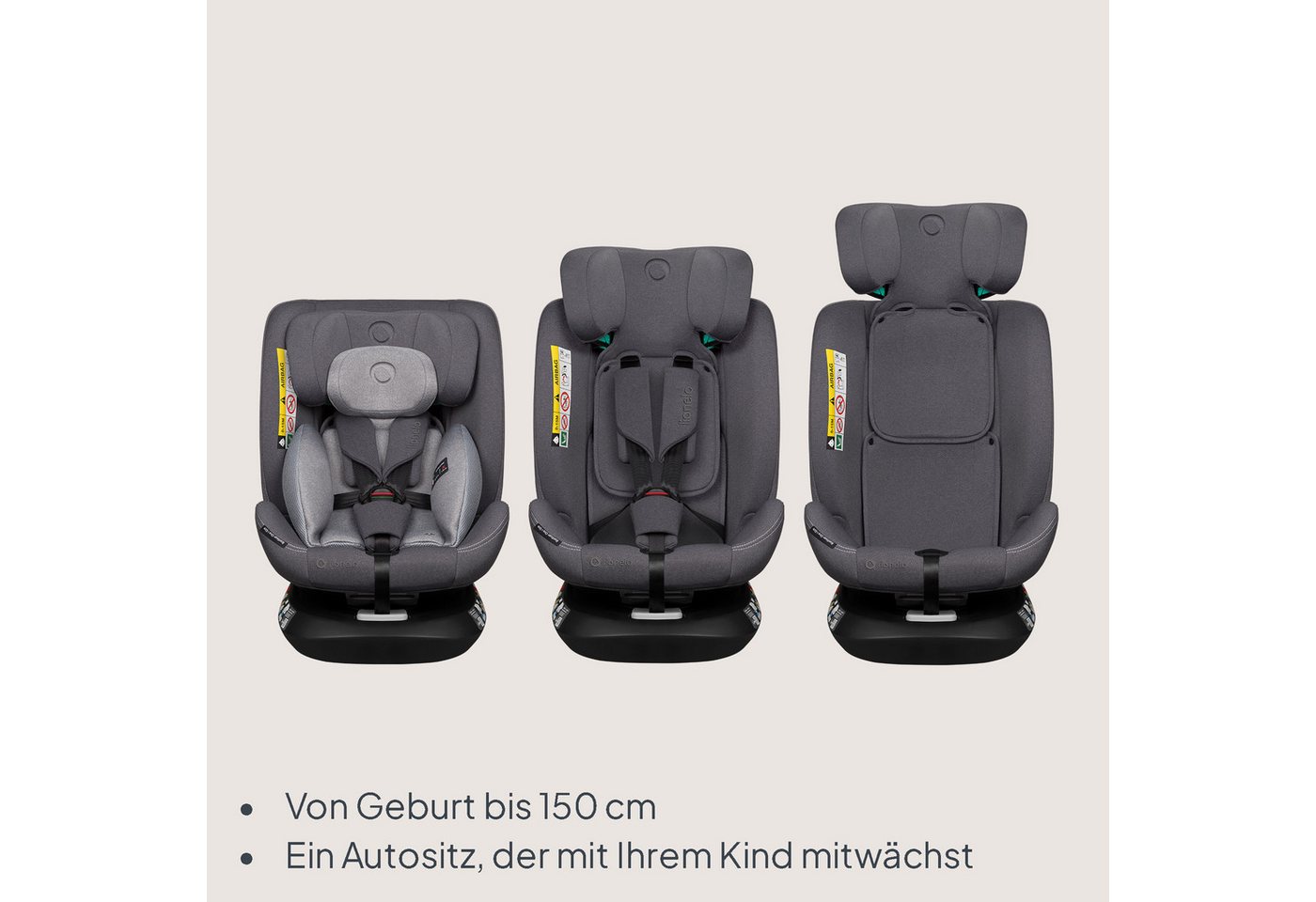 lionelo Autokindersitz BASTIAAN ONE i-SIZE, ab: ab Geburt, bis: 12 Jahren, ab: 40,00 cm, bis: 150,00 cm, (Set), 4 in 1/i-Size/Dri-Seat/360 Grad/0-36kg – Bild 4 von 5