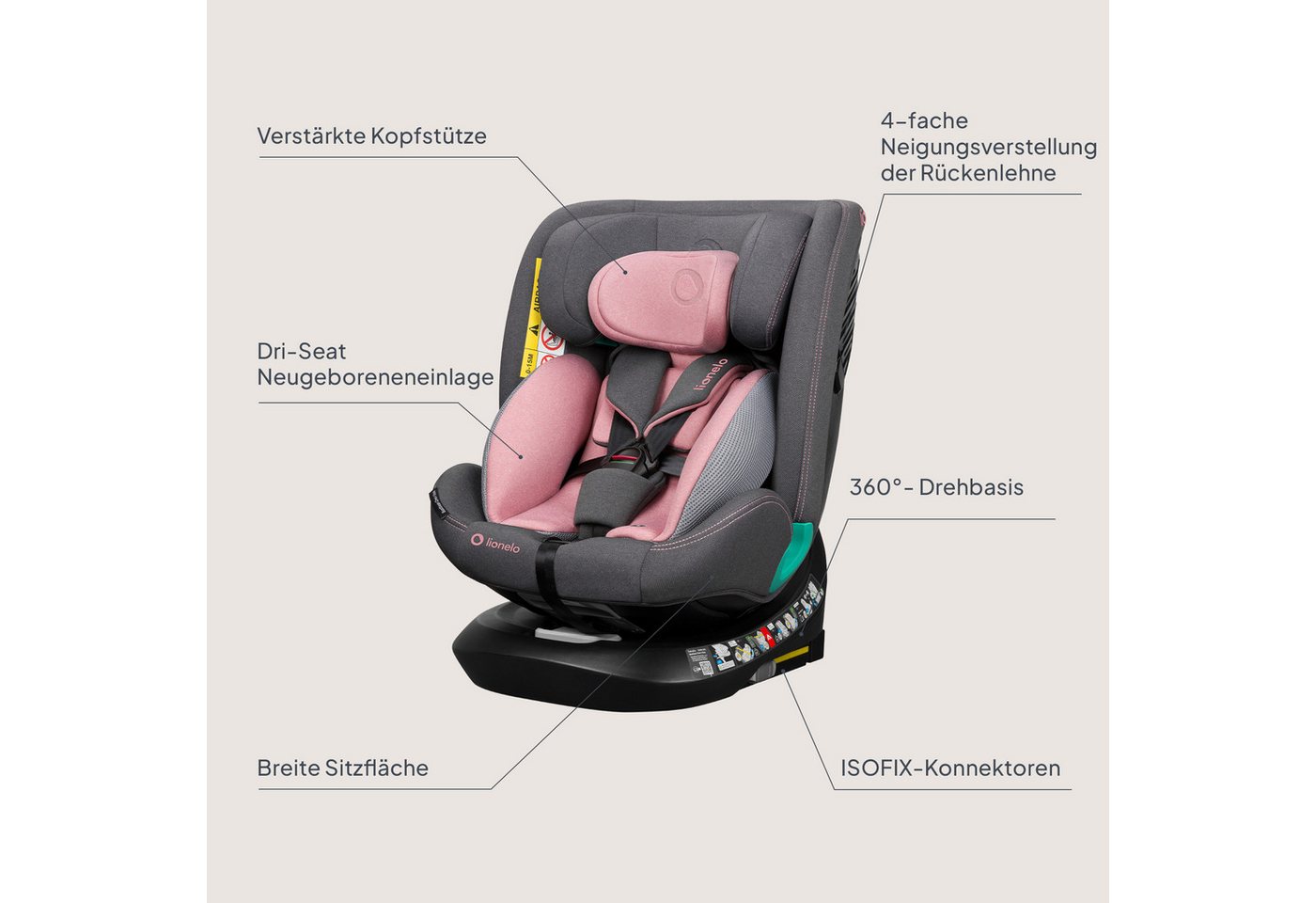 lionelo Autokindersitz BASTIAAN ONE i-SIZE, ab: ab Geburt, bis: 12 Jahren, ab: 40,00 cm, bis: 150,00 cm, (Set), 4 in 1/i-Size/Dri-Seat/360 Grad/0-36kg – Bild 2 von 5