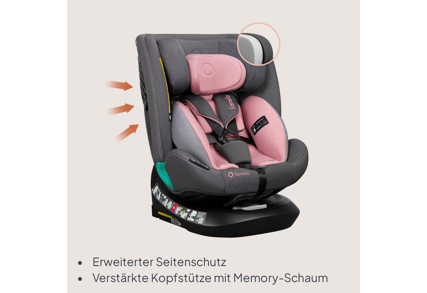lionelo Autokindersitz BASTIAAN ONE i-SIZE, ab: ab Geburt, bis: 12 Jahren, ab: 40,00 cm, bis: 150,00 cm, (Set), 4 in 1/i-Size/Dri-Seat/360 Grad/0-36kg – Bild 5 von 5