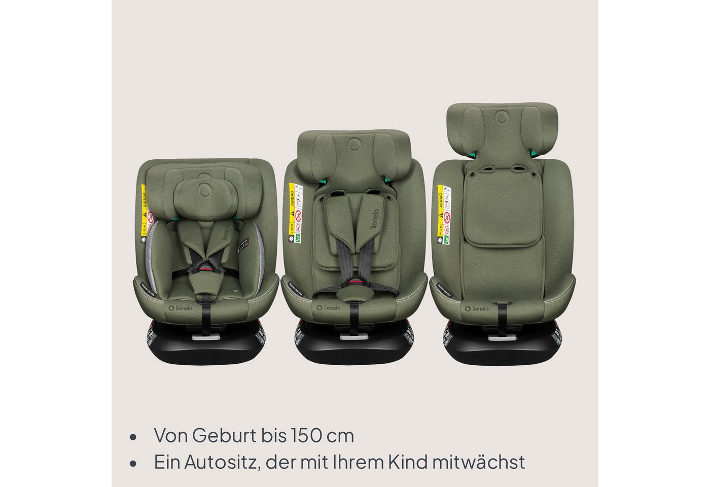 lionelo Autokindersitz BASTIAAN ONE i-SIZE, ab: ab Geburt, bis: 12 Jahren, ab: 40,00 cm, bis: 150,00 cm, (Set), 4 in 1/i-Size/Dri-Seat/360 Grad/0-36kg – Bild 4 von 5