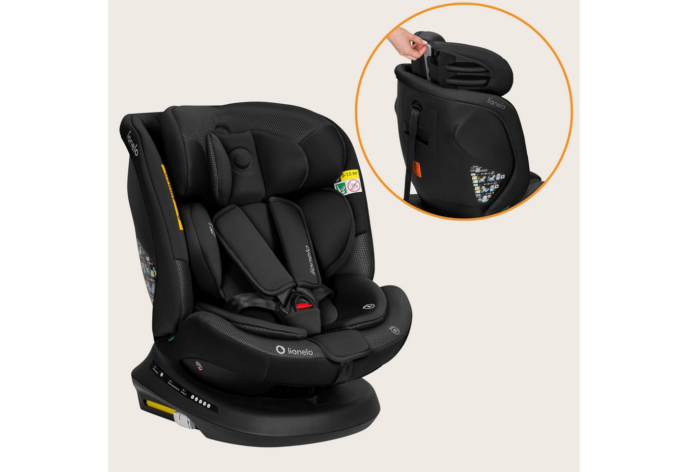lionelo Autokindersitz BASTIAAN PLUS I-SIZE, ab: ab Geburt, bis: bis ca. 12 Jahre, ab: 40 cm, bis: 150 cm, (Autokindersitz + Verkleinerungseinlage + ISOFIX-Führ – Bild 3 von 5
