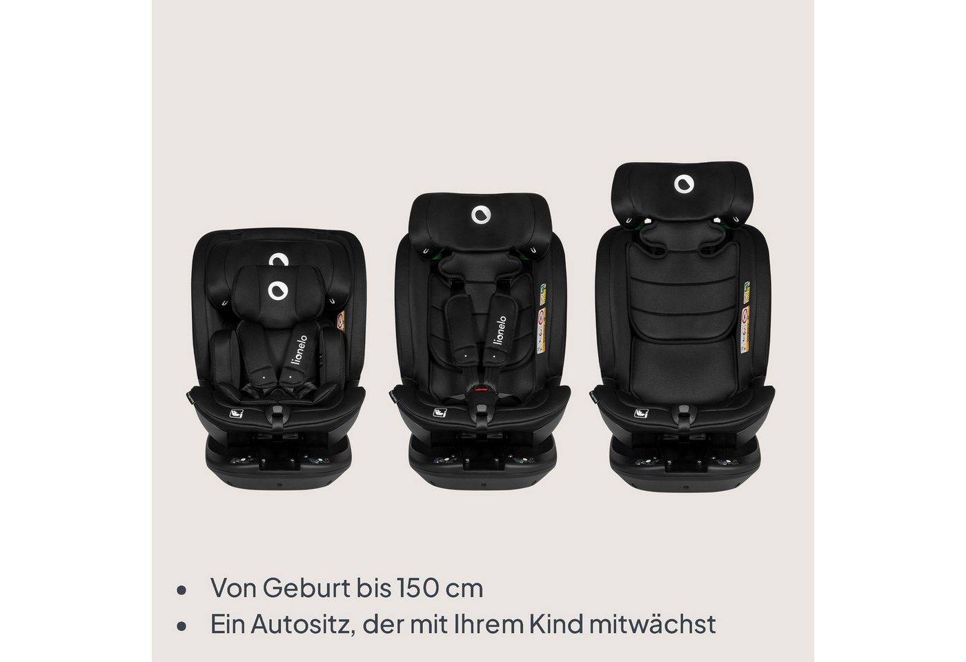 lionelo Autokindersitz Bastiaan RWF i-Size, ab: ab 0, bis: bis 150 cm (36kg), ab: 40,00 cm, bis: 150,00 cm, (Set), 4 Sitze in 1/360' drehbare Basis / ISOFIX / T – Bild 2 von 5