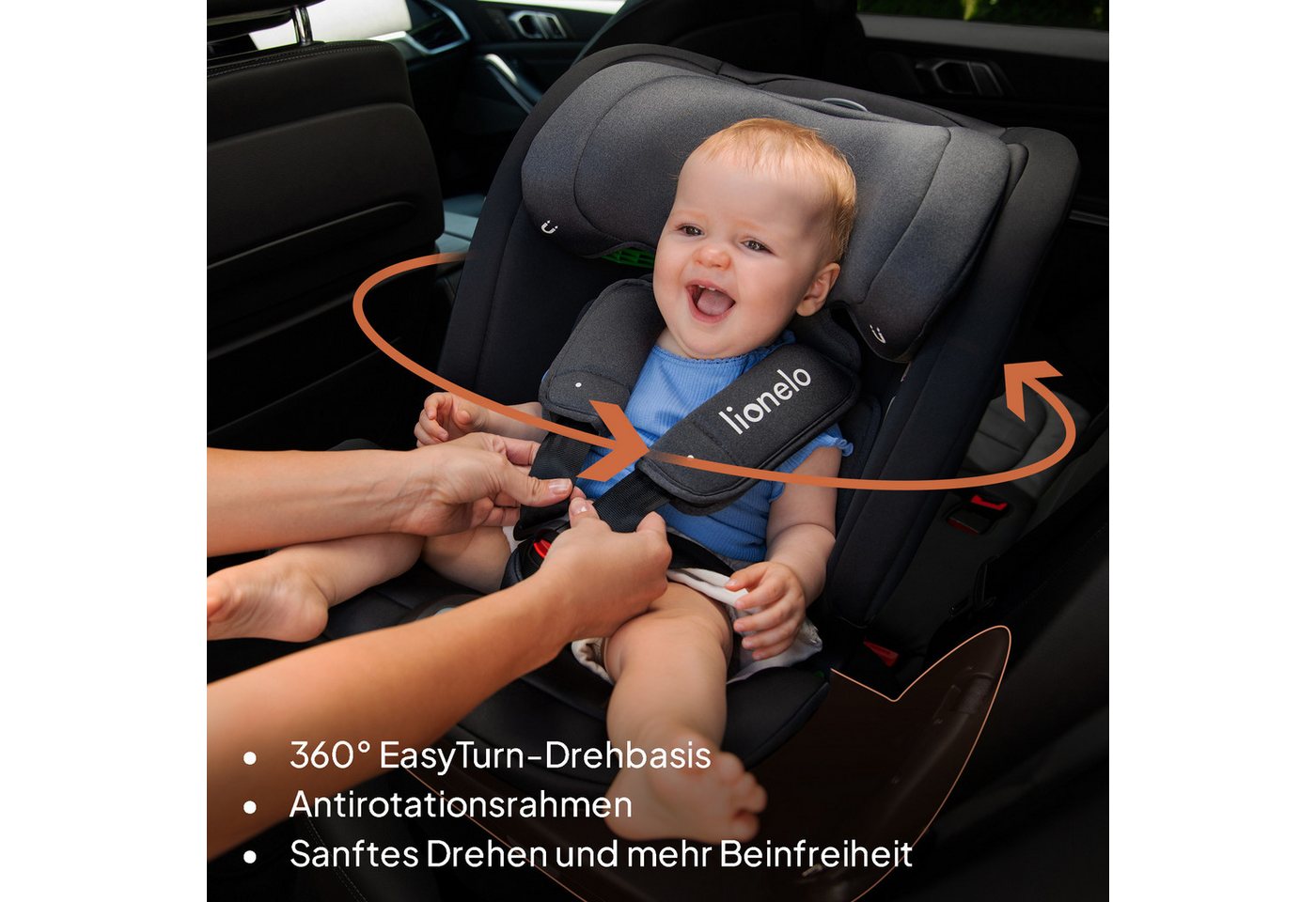 lionelo Autokindersitz Bastiaan RWF i-Size, ab: ab 0, bis: bis 150 cm (36kg), ab: 40,00 cm, bis: 150,00 cm, (Set), 4 Sitze in 1/360' drehbare Basis / ISOFIX / T – Bild 3 von 5