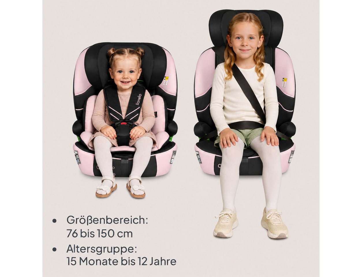 lionelo Autokindersitz LEVI FIX I-SIZE, ab: ab 15 Montaen, bis: Bis ca. 12 Jahre (150 cm), ab: 76 cm, bis: 150 cm, (Set), Dri-Seat/ISOFIX/TopTether/Reduziereins – Bild 2 von 5