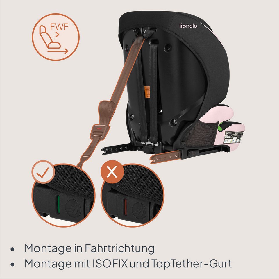 lionelo Autokindersitz LEVI FIX I-SIZE, ab: ab 15 Montaen, bis: Bis ca. 12 Jahre (150 cm), ab: 76 cm, bis: 150 cm, (Set), Dri-Seat/ISOFIX/TopTether/Reduziereins – Bild 5 von 5