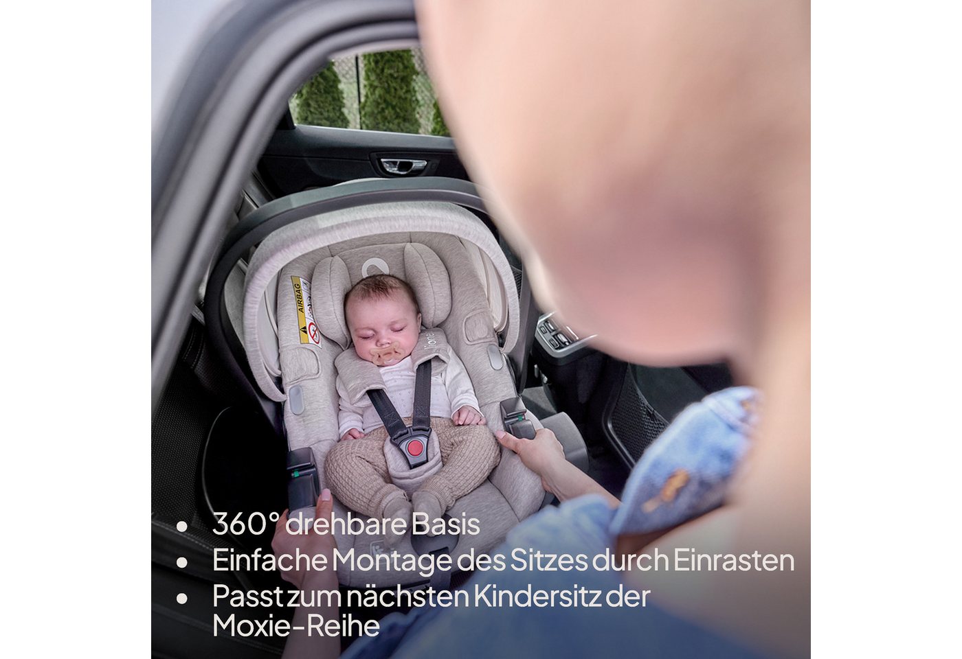 lionelo Autokindersitz MOXIE I-SIZE SET, ab: ab Geburt, bis: bis 87 cm, ab: 40 cm, bis: 87 cm, (Set mit 360°-Basis), Inklusive 360°-Basis/Memory Foam/Bambus/Dri – Bild 5 von 5