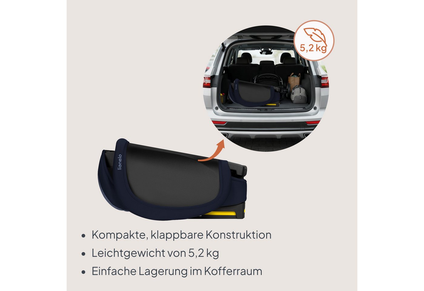 lionelo Autokindersitz ORIN I-SIZE, ab: ab ca. 3,5 Jahren, bis: bis ca. 12 Jahren, ab: 100 cm, bis: 150 cm, (Kindersitz mit Transporttasche und Becherhalter), i – Bild 5 von 5
