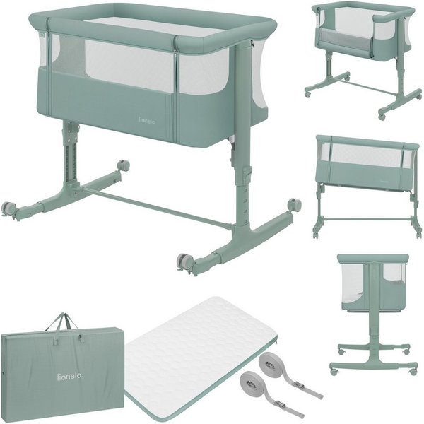 lionelo Baby-Reisebett AURORA, 3-in-1: Beistellbett, Babywiege, freistehendes Babybett