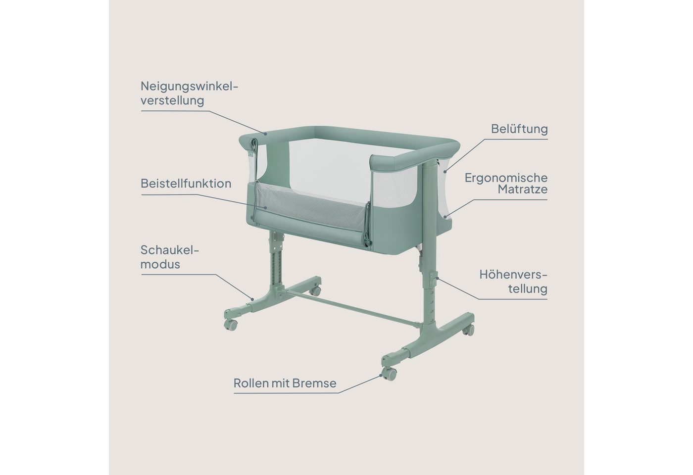 lionelo Baby-Reisebett AURORA, 3-in-1: Beistellbett, Babywiege, freistehendes Babybett – Bild 2 von 5