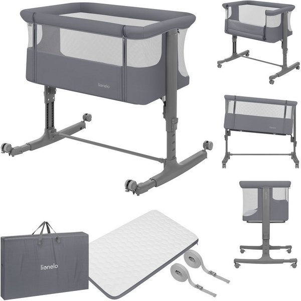 lionelo Baby-Reisebett AURORA, 3-in-1: Beistellbett, Babywiege, freistehendes Babybett