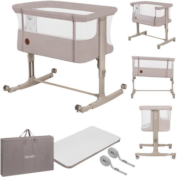 lionelo Baby-Reisebett AURORA, 3-in-1: Beistellbett, Babywiege, freistehendes Babybett