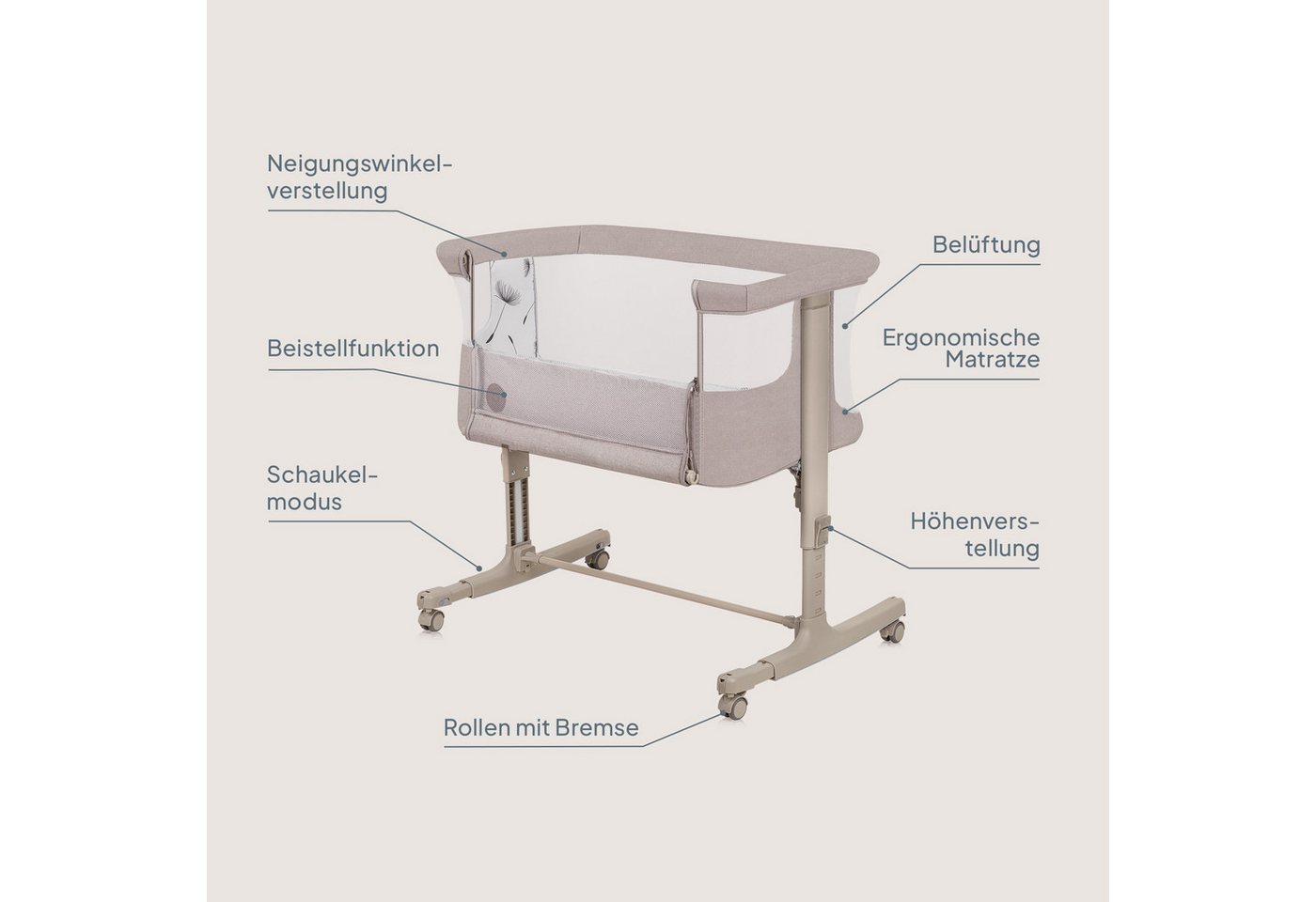 lionelo Baby-Reisebett AURORA, 3-in-1: Beistellbett, Babywiege, freistehendes Babybett – Bild 2 von 5