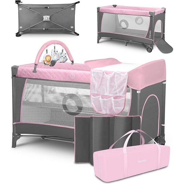 lionelo Baby-Reisebett FLOWER, 4in1:Laufstall Baby, Wickeltisch, Zwei Matratzenaufhängungshöhen