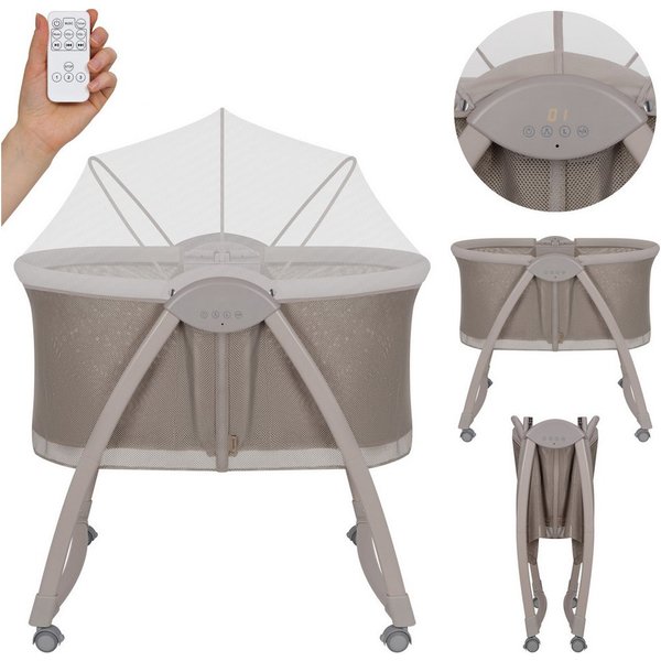 lionelo Baby-Reisebett GAYA, Wiegefunktion/3 Stufen/12 Melodien/Timer/Moskitonetz