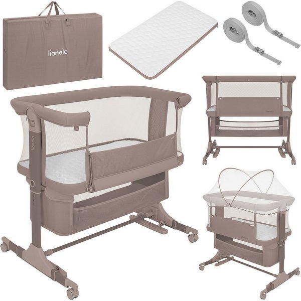 lionelo Baby-Reisebett JODIE, 3in1 Beistell/freistehend/Wiege/6 Stufen/Netzseiten/4 Rollen