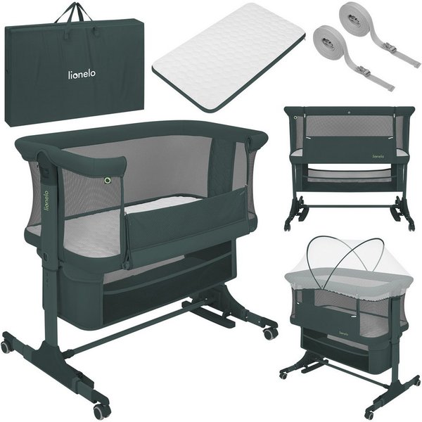 lionelo Baby-Reisebett JODIE, 3in1 Beistell/freistehend/Wiege/6 Stufen/Netzseiten/4 Rollen