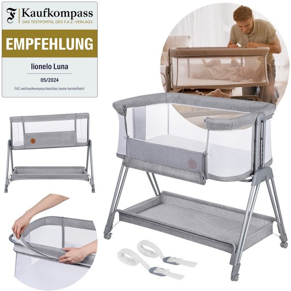 lionelo Baby-Reisebett LUNA, 2in14 Rädern mit Bremse6-stufige Höhenverstellung